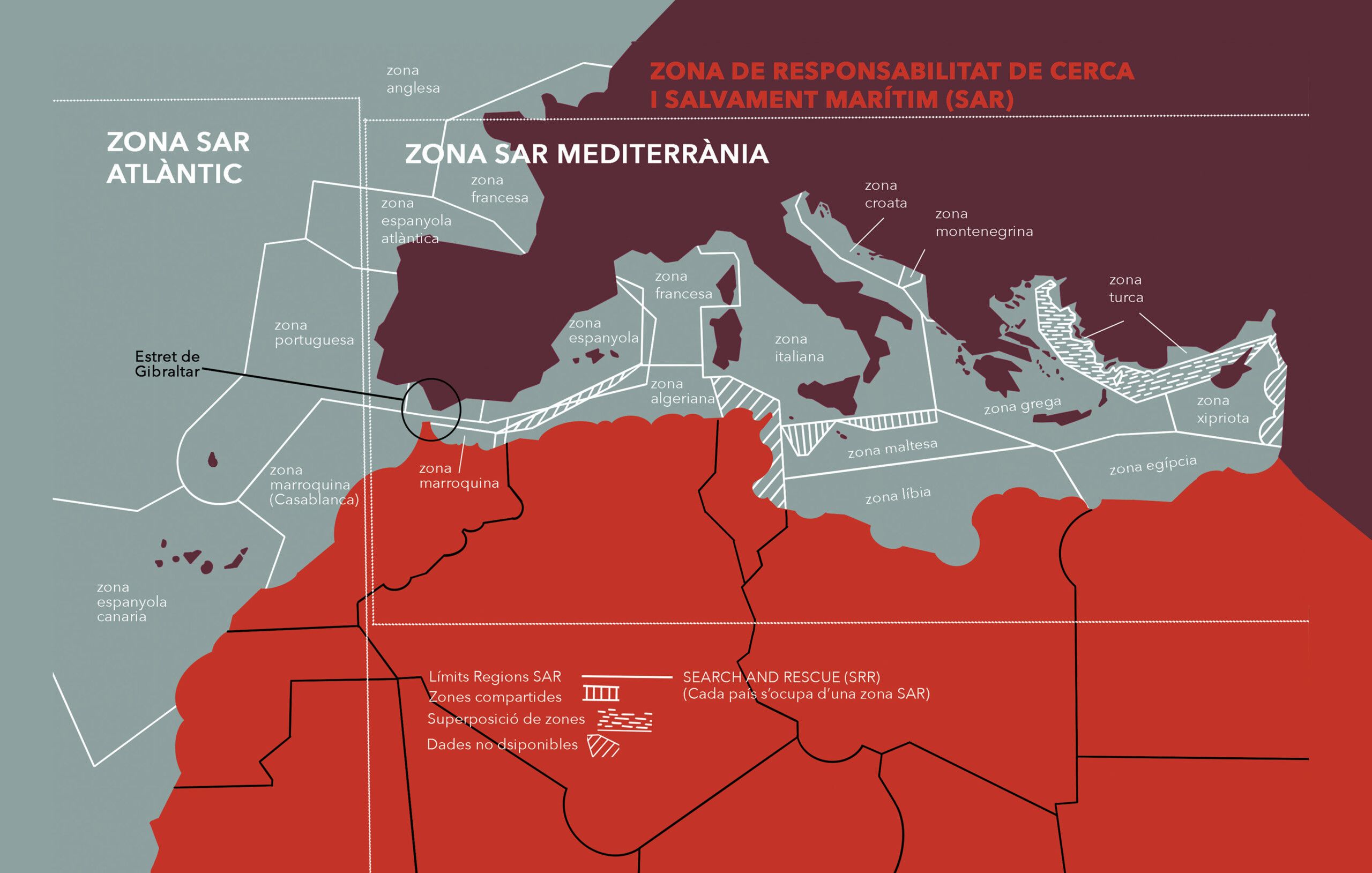 Mapa de les zones SAR Mediterrània i Atlàntica